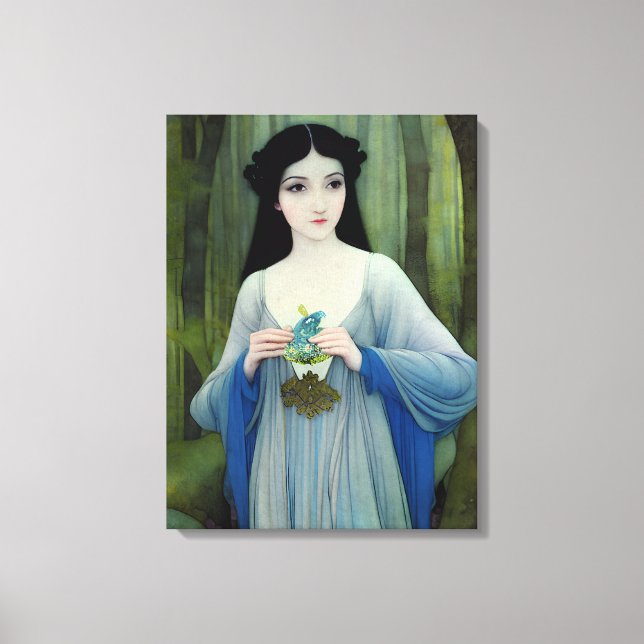 Bläck Tvättar illustration av vackra kvinnor i Sko Canvastryck (Framsida)