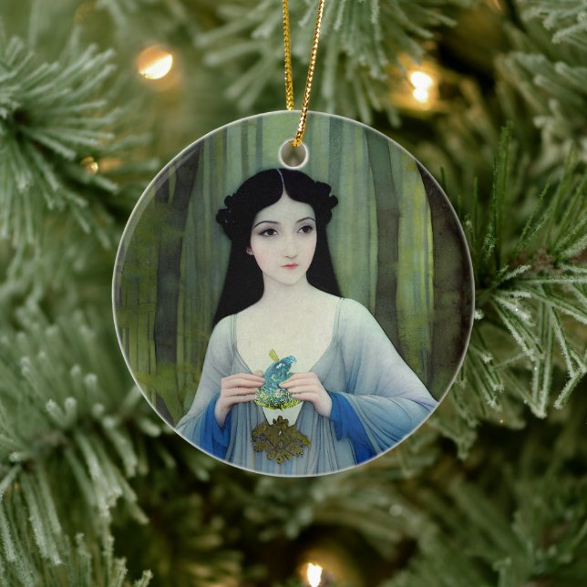 Bläck Tvättar illustration av vackra kvinnor i Sko Julgransprydnad Keramik (Träd)