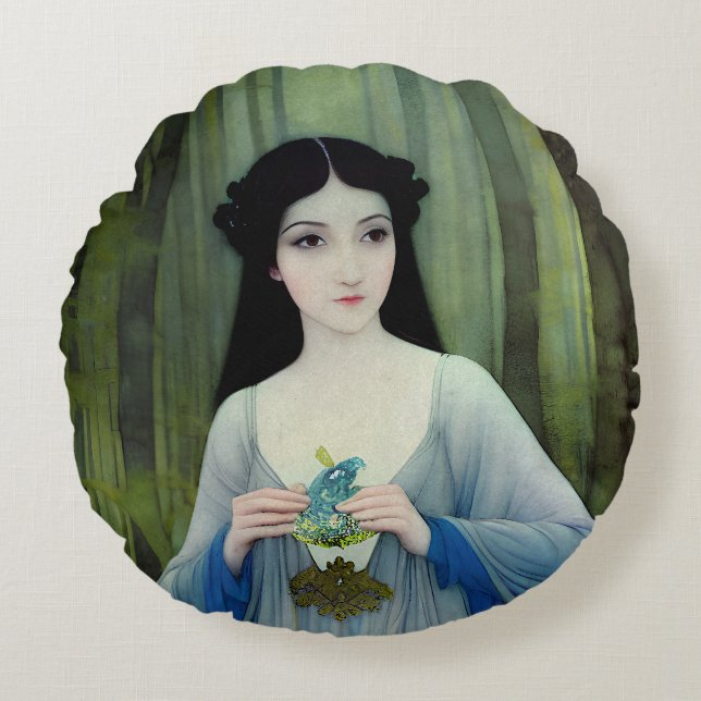 Bläck Tvättar illustration av vackra kvinnor i Sko Rund Kudde (Framsidan)