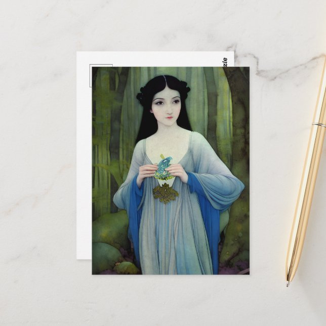 Bläck Tvättar illustration av vackra kvinnor i Sko Vykort (Fram/Back In Situ)