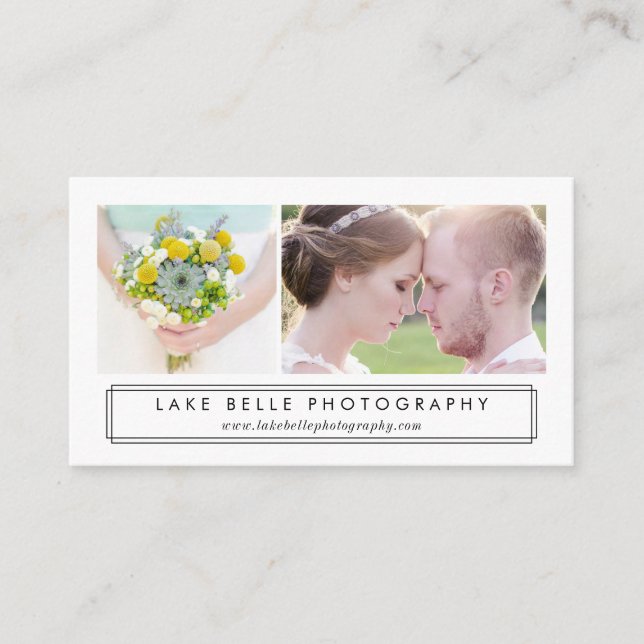 Black Two-Photo Modern Affärskort Visitkort (Framsida)