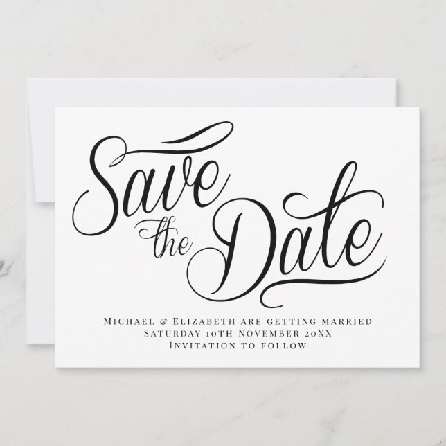 Black Typo Modern White Save The Date  Inbjudningar (Framsida)