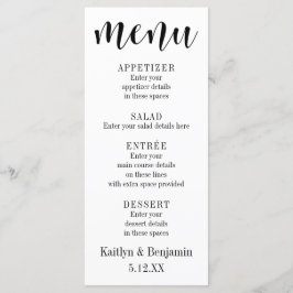 Black Typography Bröllop Menu med Bokeh Back Meny