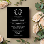 Black Typography Laurel Wandemogram Bröllop Inbjudningar<br><div class="desc">Elegantens traditionella bröllopsinbjudan i en svartvit typografi med ett lagerandemonogram och vackert typsnitt. Black typography bröllopsinbjudan med ett grönt monogram och vackert typsnitt med föräldrar som värd.</div>