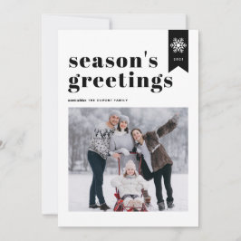 Black Typography Snowflake Säsonhälsningars Photo Julkort