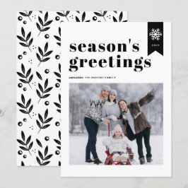 Black Typography Snowflake Säsonhälsningars Photo Julkort