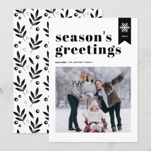 Black Typography Snowflake Säsonhälsningars Photo Julkort