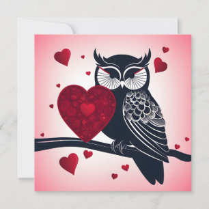 Black Uggla med Red Hearts Valentine Julkort
