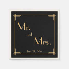 Black Underbar Gatsby Art Deco Ecru Bröllop Napkin Pappersservett