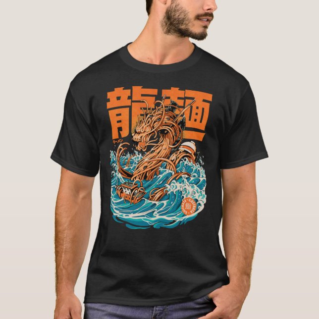 Black Underbar Ramen Dragon utanför Kanagawa Essen T Shirt (Framsida)