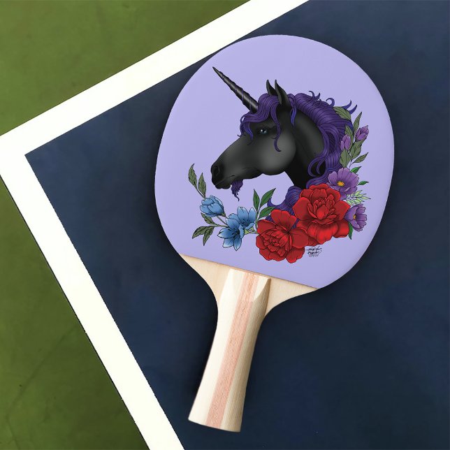 Black Unicorn and Flowers Pingisracket (Skapare uppladdad)