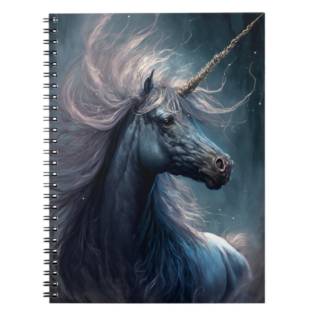Black Unicorn Fantasy Art Anteckningsbok (Framsidan)