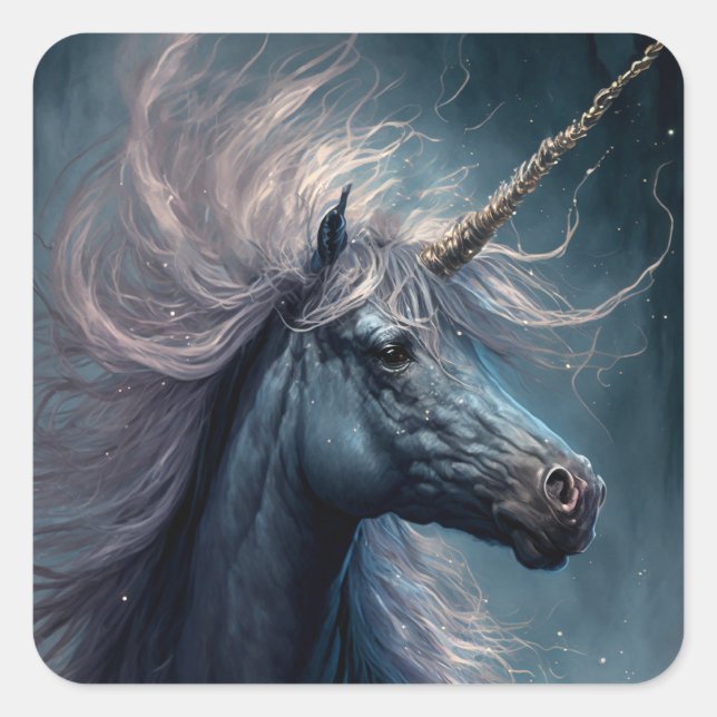Black Unicorn Fantasy Art Fyrkantigt Klistermärke (Framsida)