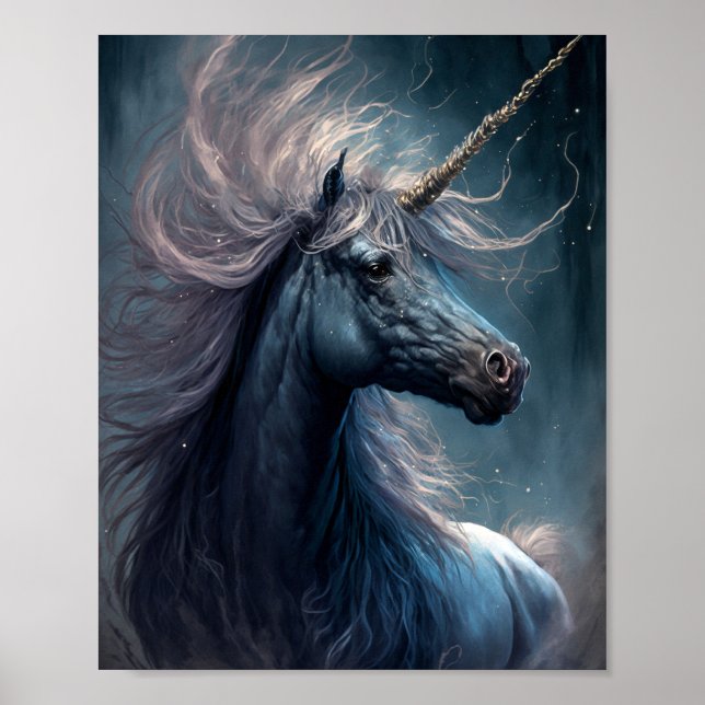 Black Unicorn Fantasy Art Poster (Framsidan)