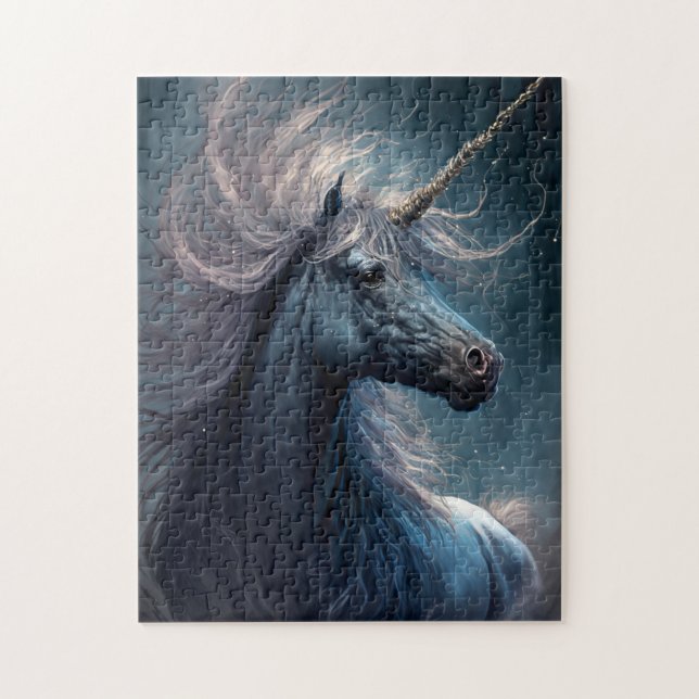 Black Unicorn Fantasy Art Pussel (Vertikal)