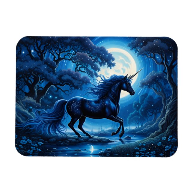 Black Unicorn Fantasy Full Moon Magnet (Horisontell)