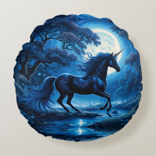 Black Unicorn Fantasy Full Moon Rund Kudde