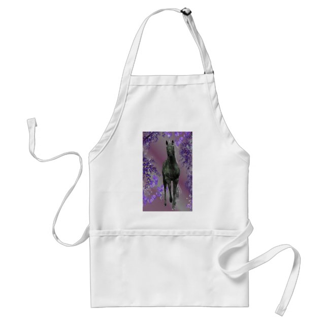 Black Unicorn Flowers Fantasy Apron Förkläde (Framsidan)