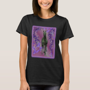 Black Unicorn Flowers Fantasy Horse Art T Shirt
