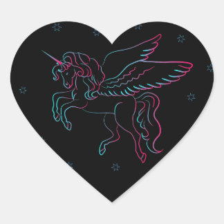 Black Unicorn Heart Sticker Hjärtformat Klistermärke