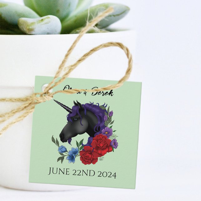 Black Unicorn Lila Red Sage Flowers Gåvor Etiketter (Skapare uppladdad)