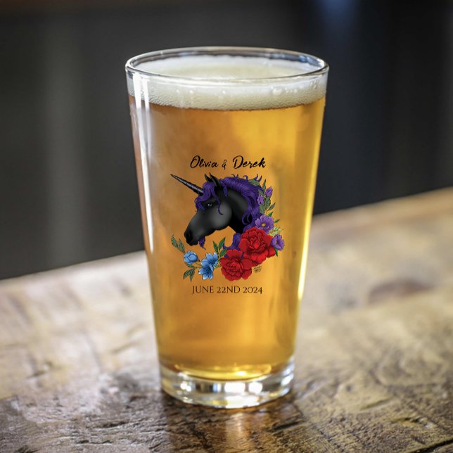 Black Unicorn Lila Red Sage Flowers Glaskopp (Skapare uppladdad)