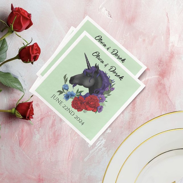 Black Unicorn Lila Red Sage Flowers Pappersservett (Skapare uppladdad)
