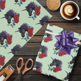 Black Unicorn Lila Red Sage Flowers Presentpapper