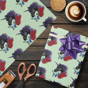 Black Unicorn Lila Red Sage Flowers Presentpapper