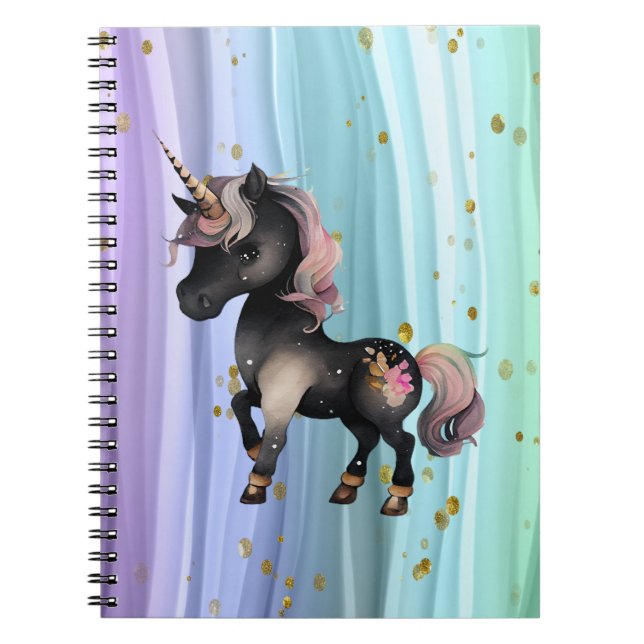 Black Unicorn Lila Rosa Svan Anteckningsbok (Framsidan)