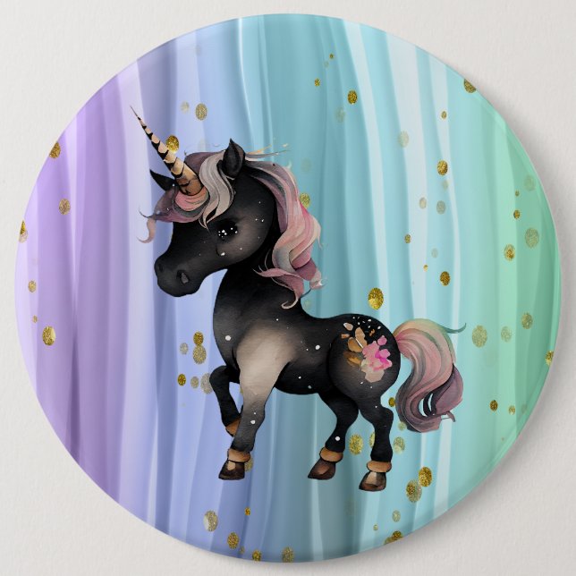 Black Unicorn Lila Rosa Svan Knapp (Framsida)