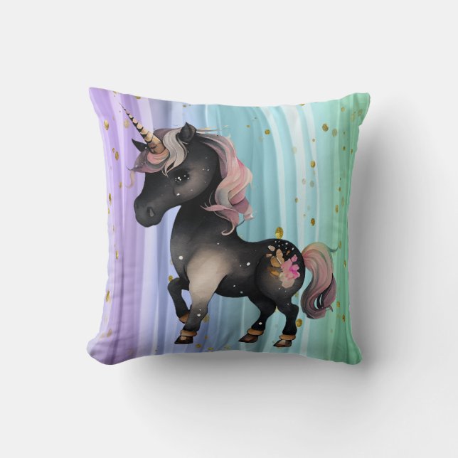 Black Unicorn Lila Rosa Svan Kudde (Framsida)