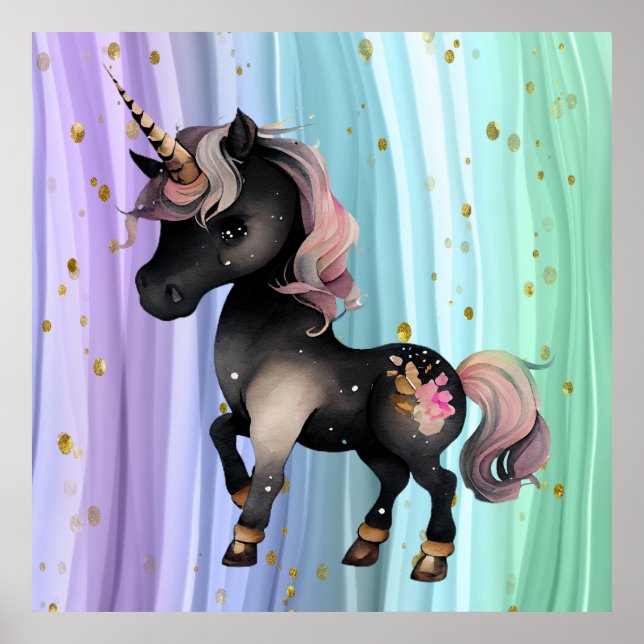 Black Unicorn Lila Rosa Svan Poster (Framsidan)
