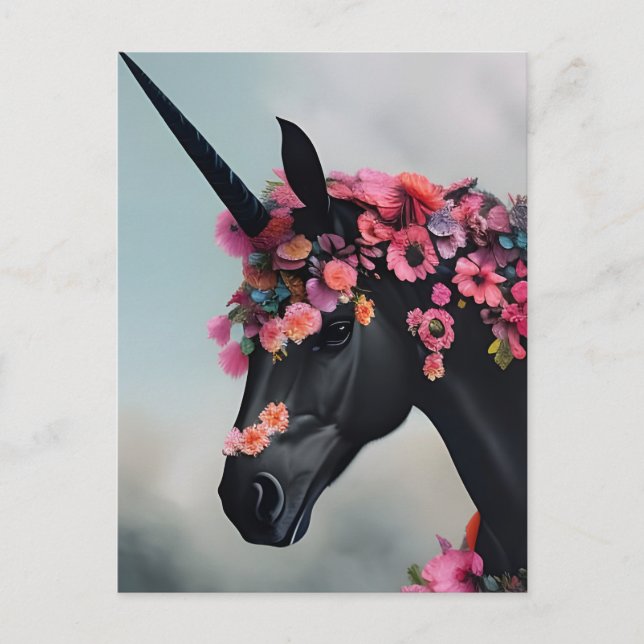 Black Unicorn med Flowers Vykort (Framsida)