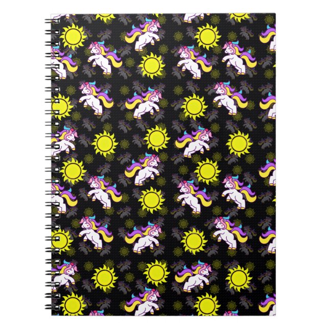 Black Unicorn Mönster Design Anteckningsbok (Framsidan)