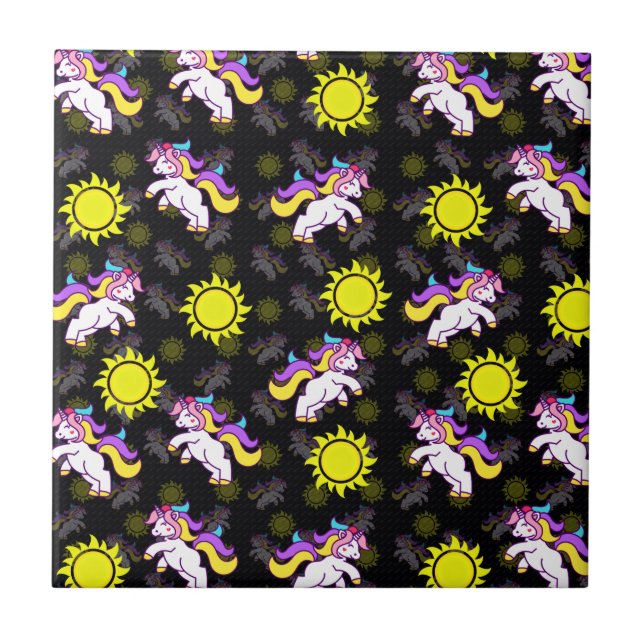 Black Unicorn Mönster Design Kakelplatta (Framsidan)