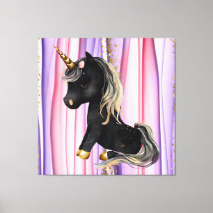 Black Unicorn Rosa Öron Canvastryck
