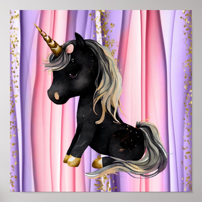 Black Unicorn Rosa Öron Poster (Framsidan)