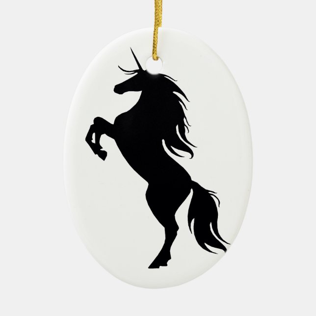 Black Unicorn Silhouette Oval Ornament (Framsidan)