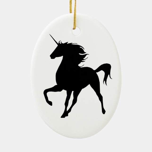 Black Unicorn Silhouette Oval Ornament (Baksidan)