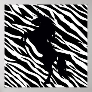 Black Unicorn Silhouette på Zebra tryck Poster