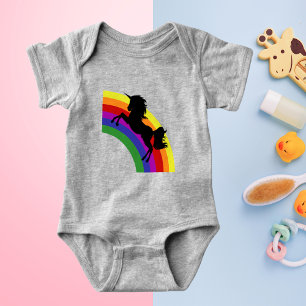 Black Unicorn Silhouette Rainbow Baby Bodykostym Tee Shirt