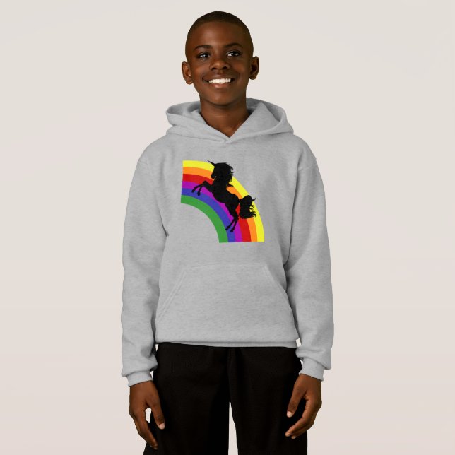 Black Unicorn Silhouette Rainbow Boys Hoodie Tröja (Hel framsida)