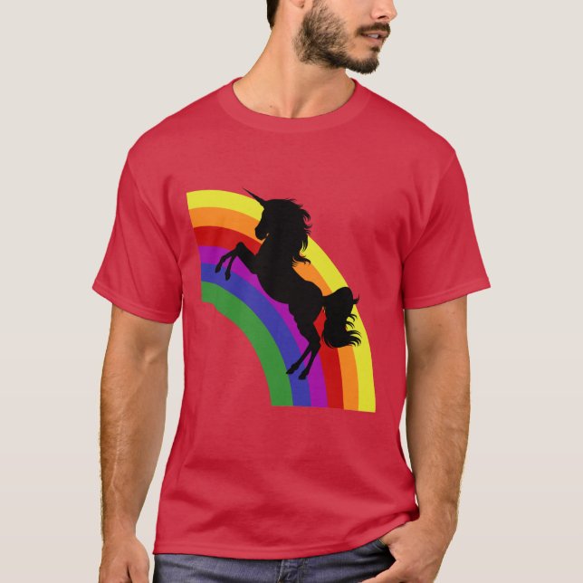 Black Unicorn Silhouette Rainbow Manar Mörk Shirt Tee (Framsida)