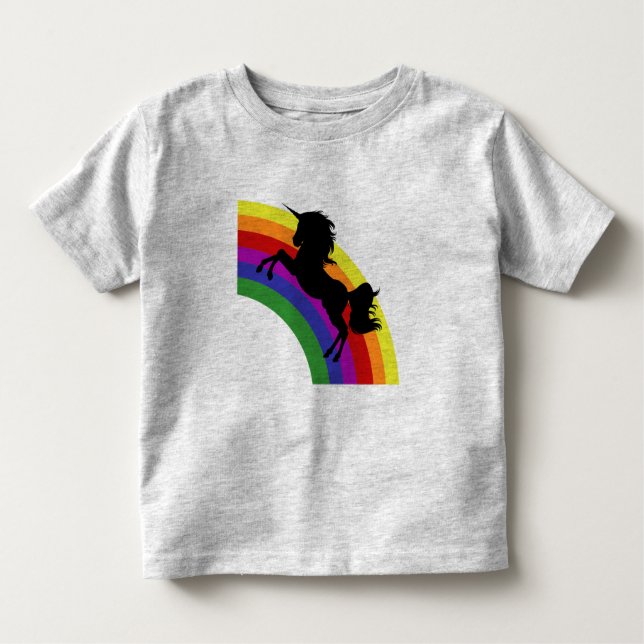 Black Unicorn Silhouette Rainbow Småbarn T-Shirt (Framsida)