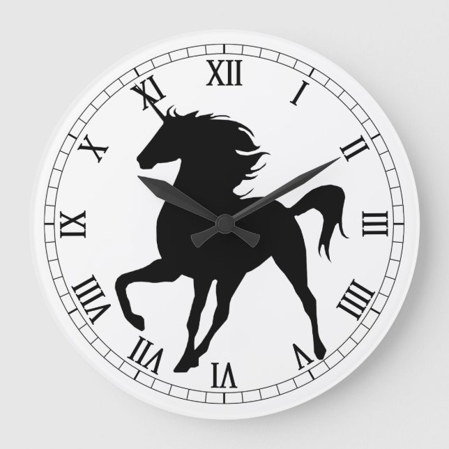 Black Unicorn Silhouette Roman Numeral Clock Stor Klocka (Framsida)