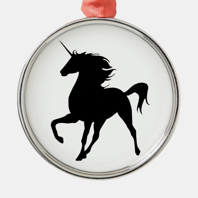 Black Unicorn Silhouette Round Ornament (Framsidan)
