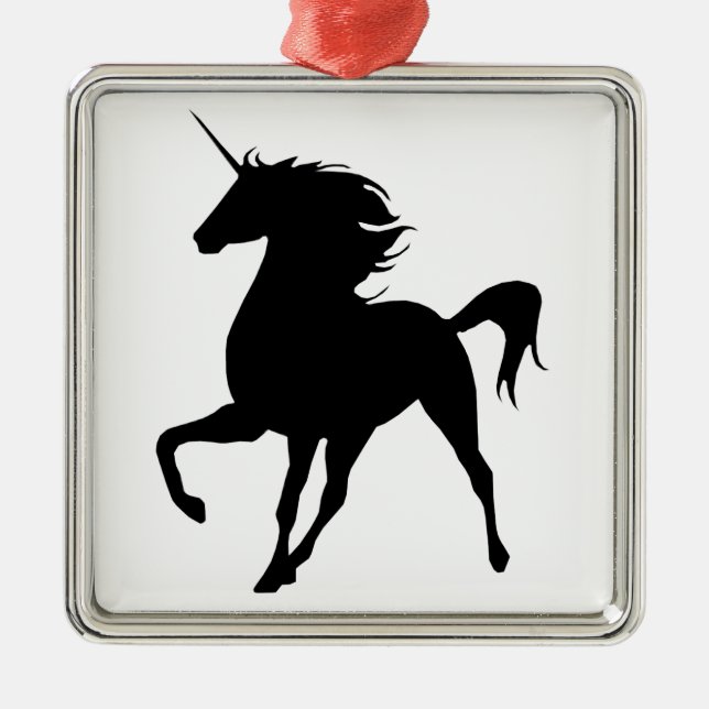 Black Unicorn Silhouette Square Ornament (Framsidan)