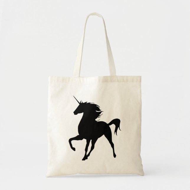 Black Unicorn Silhouette Tote Bag Tygkasse (Framsidan)