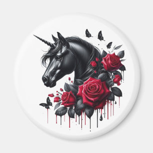 Black Unicorn Surrozed av Vibrant Röd ros Magnet